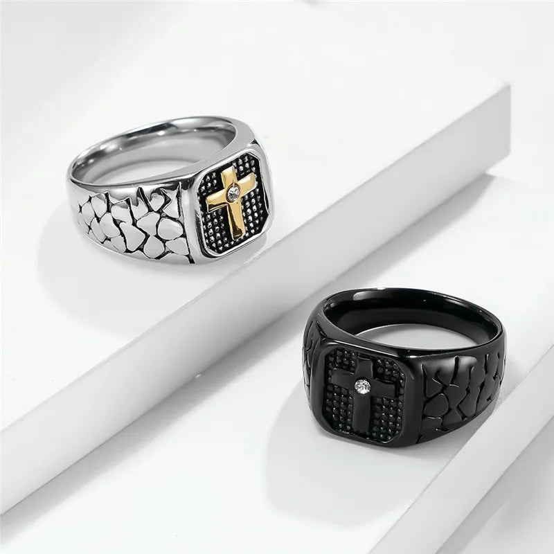 Gold/Back Color Cross Ring