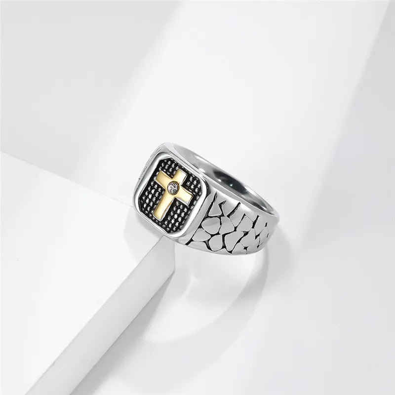 Gold/Back Color Cross Ring