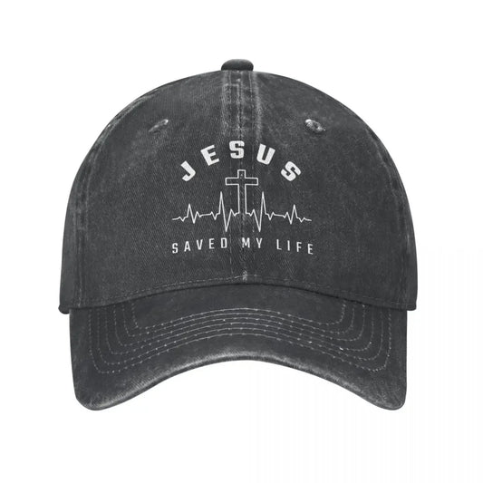 Jesus Saved My Life Heartbeat Baseball Cap