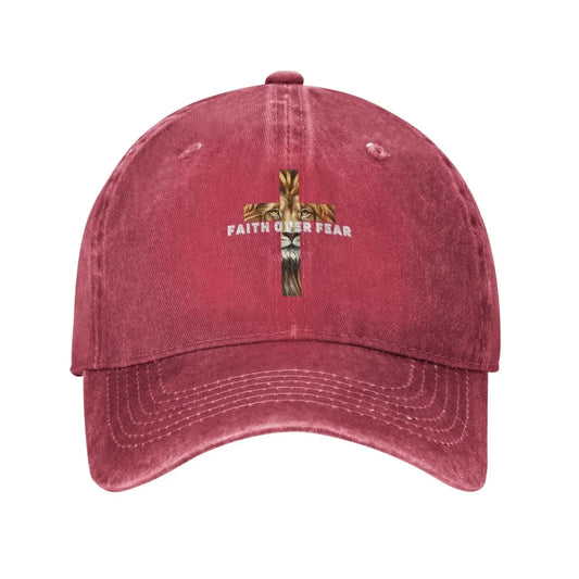 Faith Over Fear Lion Cross Baseball Cap